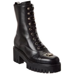 Gucci Lace-Up Leather Bootie, Black